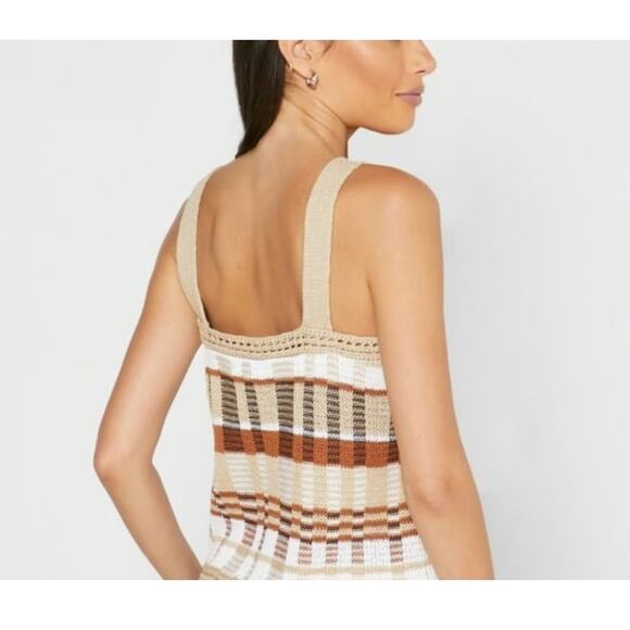 BANANA REPUBLIC Plaid Square Neck Cropped Sweater Tank Sz Small Natural - Picture 2 of 9